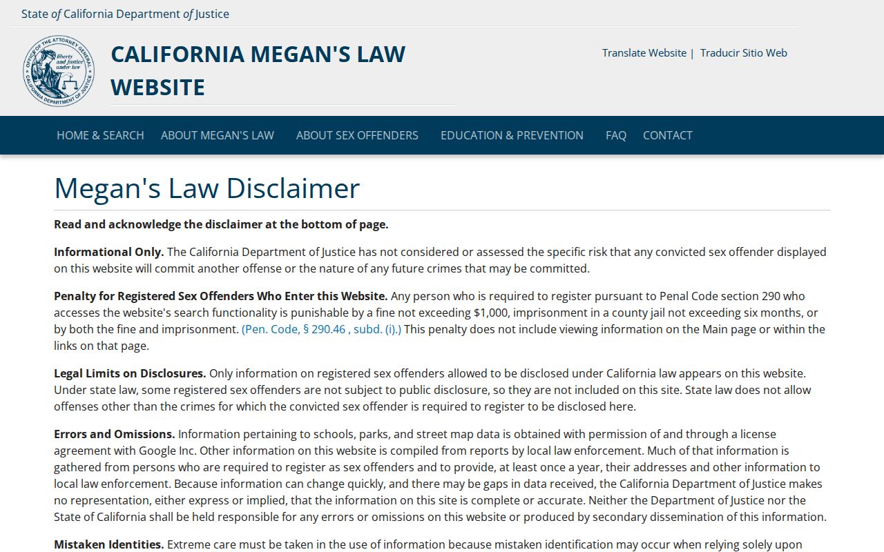 La Mirada resident lookup, California Megan's Law public registry