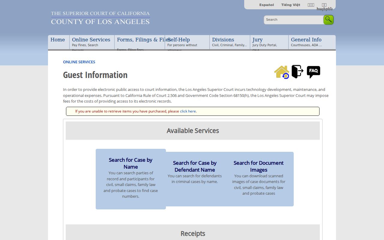 La Mirada resident lookup, Los Angeles Superior Court party-name search information