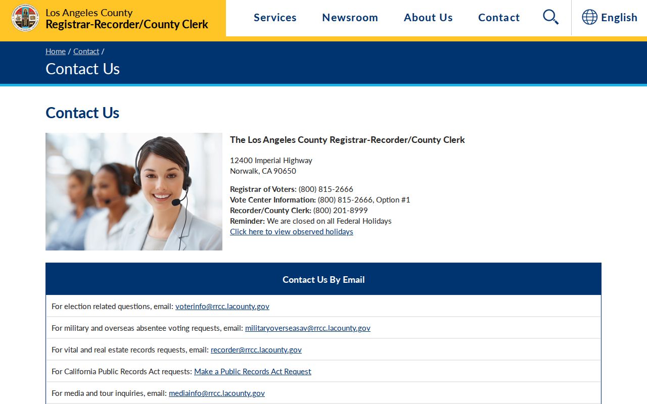 La Mirada ZIP code directory showing the Registrar-Recorder contact route