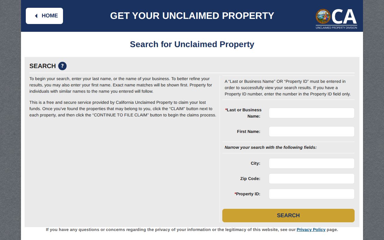 La Mirada ZIP code directory using the California unclaimed property search
